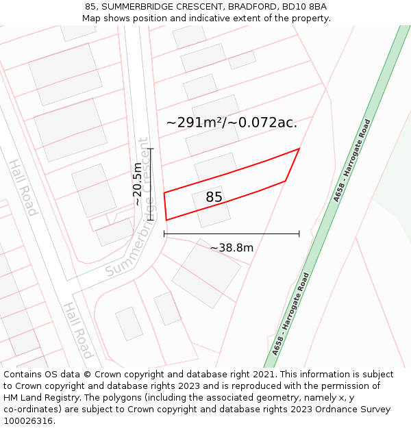 85, SUMMERBRIDGE CRESCENT, BRADFORD, BD10 8BA: Plot and title map