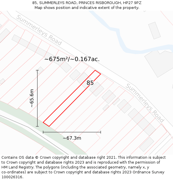 85, SUMMERLEYS ROAD, PRINCES RISBOROUGH, HP27 9PZ: Plot and title map