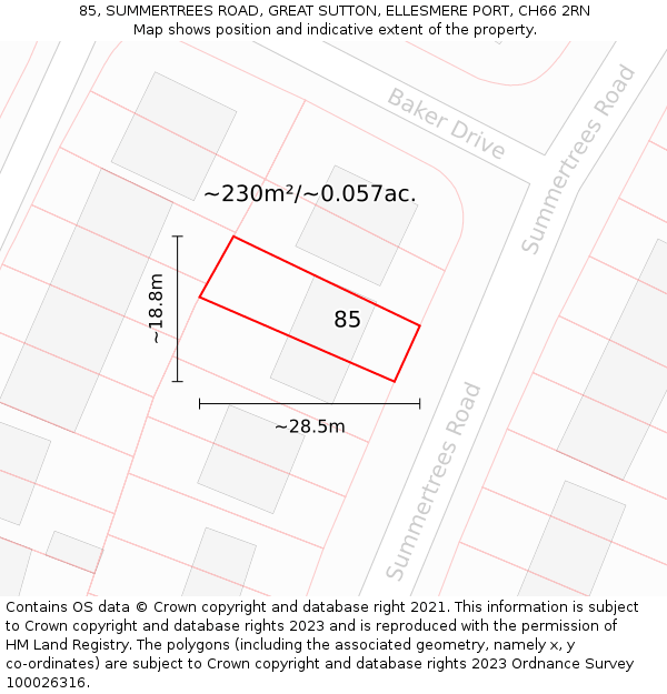 85, SUMMERTREES ROAD, GREAT SUTTON, ELLESMERE PORT, CH66 2RN: Plot and title map
