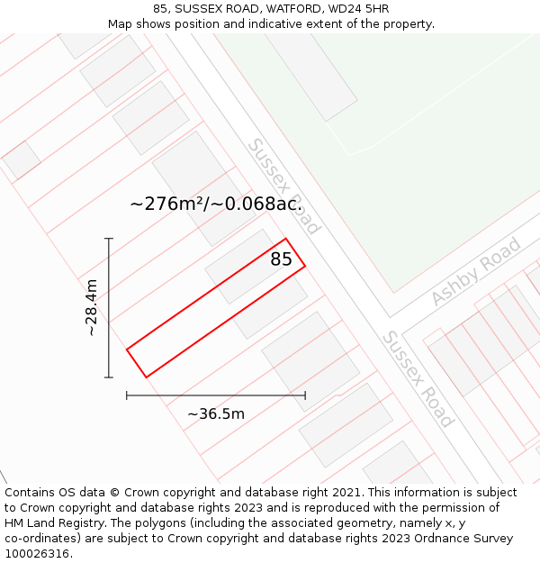 85, SUSSEX ROAD, WATFORD, WD24 5HR: Plot and title map