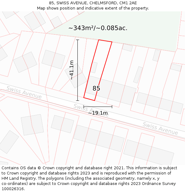 85, SWISS AVENUE, CHELMSFORD, CM1 2AE: Plot and title map