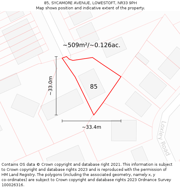 85, SYCAMORE AVENUE, LOWESTOFT, NR33 9PH: Plot and title map