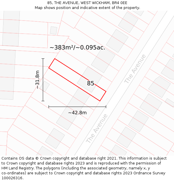 85, THE AVENUE, WEST WICKHAM, BR4 0EE: Plot and title map