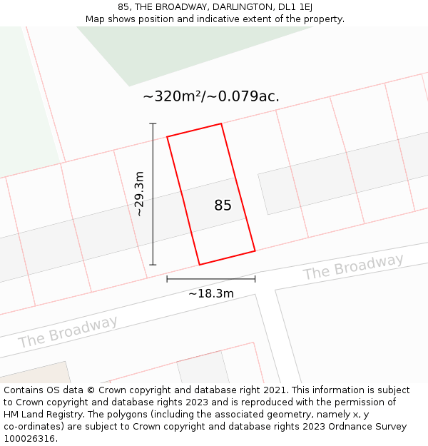 85, THE BROADWAY, DARLINGTON, DL1 1EJ: Plot and title map