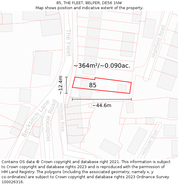 85, THE FLEET, BELPER, DE56 1NW: Plot and title map