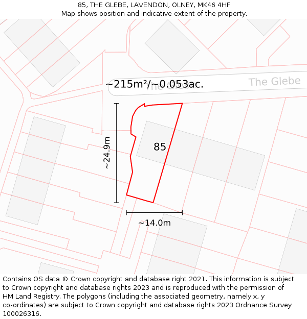 85, THE GLEBE, LAVENDON, OLNEY, MK46 4HF: Plot and title map