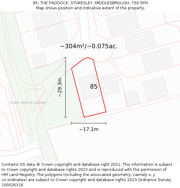 85, THE PADDOCK, STOKESLEY, MIDDLESBROUGH, TS9 5PN: Plot and title map