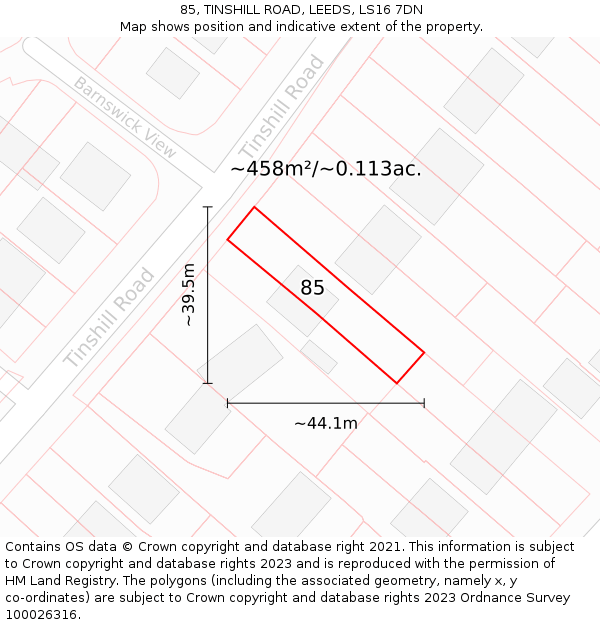 85, TINSHILL ROAD, LEEDS, LS16 7DN: Plot and title map