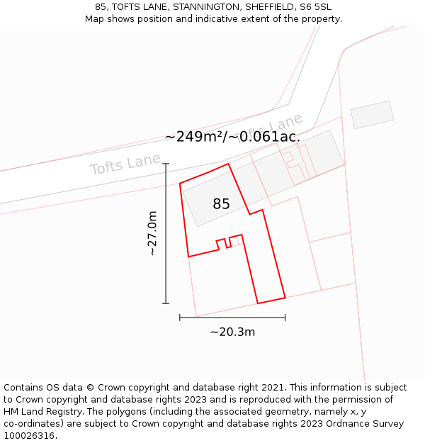 85, TOFTS LANE, STANNINGTON, SHEFFIELD, S6 5SL: Plot and title map