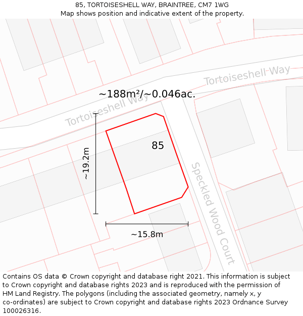 85, TORTOISESHELL WAY, BRAINTREE, CM7 1WG: Plot and title map