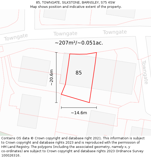 85, TOWNGATE, SILKSTONE, BARNSLEY, S75 4SW: Plot and title map