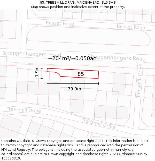85, TREESMILL DRIVE, MAIDENHEAD, SL6 3HS: Plot and title map