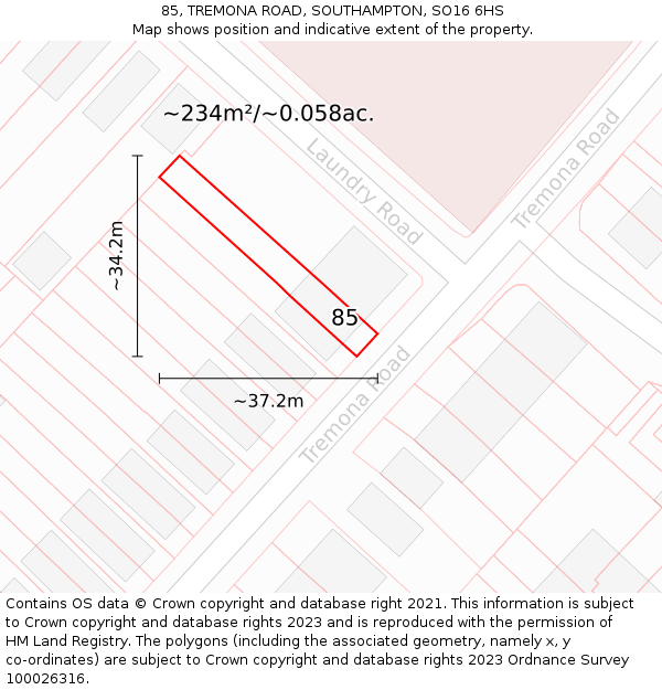 85, TREMONA ROAD, SOUTHAMPTON, SO16 6HS: Plot and title map