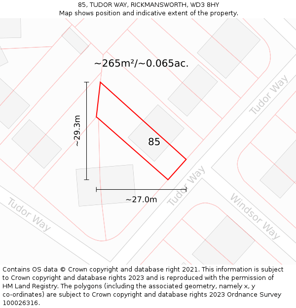 85, TUDOR WAY, RICKMANSWORTH, WD3 8HY: Plot and title map