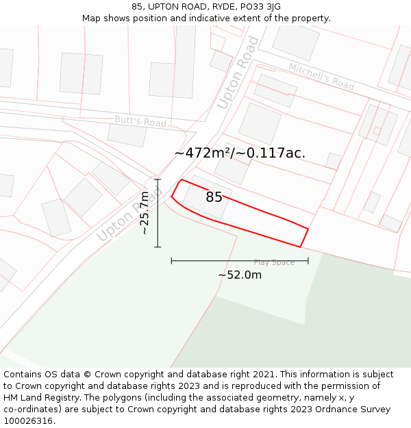 85, UPTON ROAD, RYDE, PO33 3JG: Plot and title map