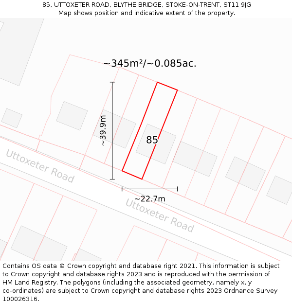 85, UTTOXETER ROAD, BLYTHE BRIDGE, STOKE-ON-TRENT, ST11 9JG: Plot and title map