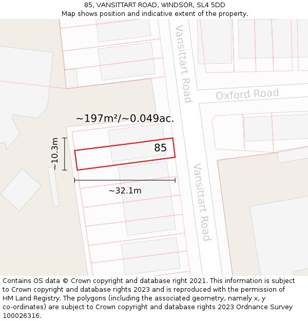 85, VANSITTART ROAD, WINDSOR, SL4 5DD: Plot and title map