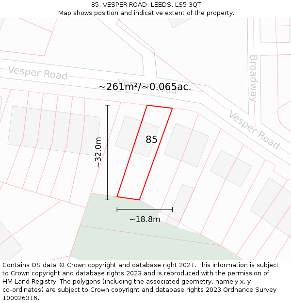 85, VESPER ROAD, LEEDS, LS5 3QT: Plot and title map