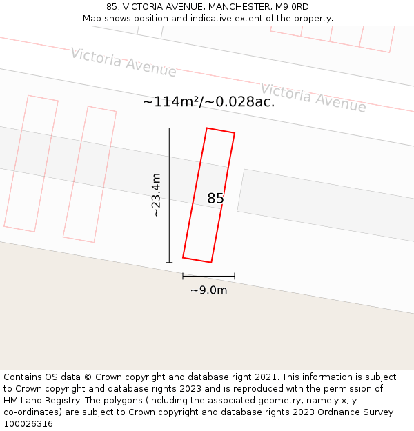 85, VICTORIA AVENUE, MANCHESTER, M9 0RD: Plot and title map
