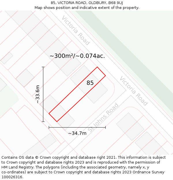 85, VICTORIA ROAD, OLDBURY, B68 9UJ: Plot and title map