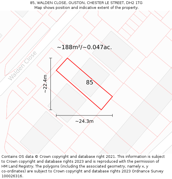 85, WALDEN CLOSE, OUSTON, CHESTER LE STREET, DH2 1TG: Plot and title map