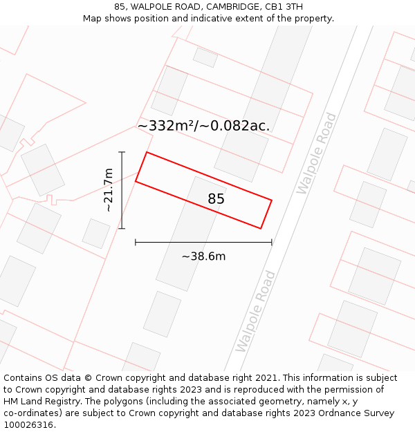 85, WALPOLE ROAD, CAMBRIDGE, CB1 3TH: Plot and title map