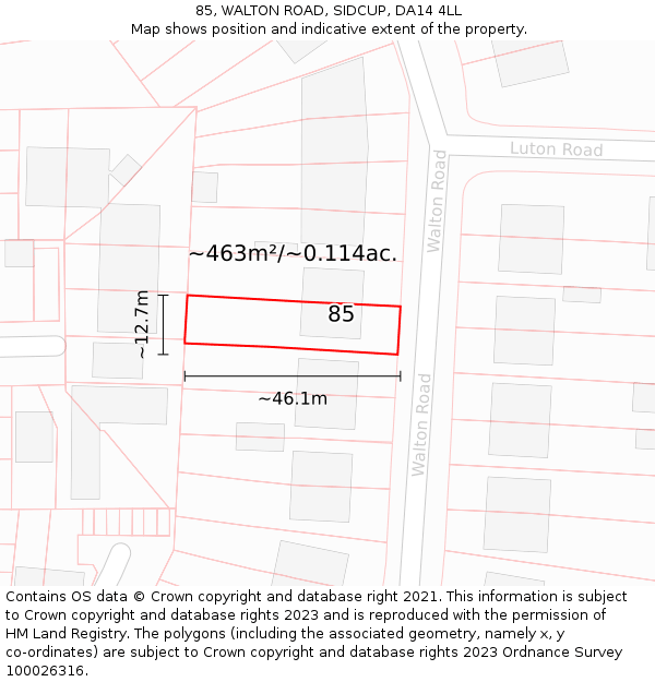 85, WALTON ROAD, SIDCUP, DA14 4LL: Plot and title map
