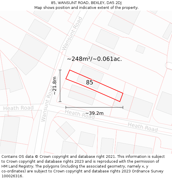 85, WANSUNT ROAD, BEXLEY, DA5 2DJ: Plot and title map