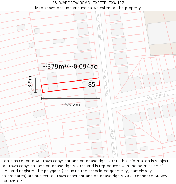 85, WARDREW ROAD, EXETER, EX4 1EZ: Plot and title map
