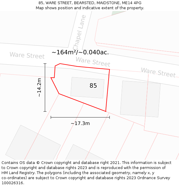 85, WARE STREET, BEARSTED, MAIDSTONE, ME14 4PG: Plot and title map