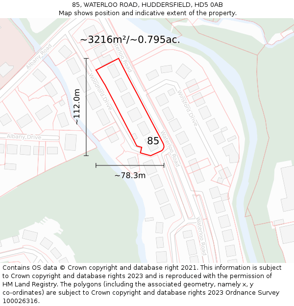 85, WATERLOO ROAD, HUDDERSFIELD, HD5 0AB: Plot and title map