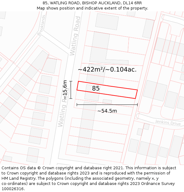 85, WATLING ROAD, BISHOP AUCKLAND, DL14 6RR: Plot and title map