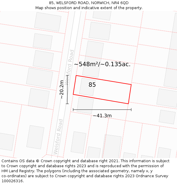 85, WELSFORD ROAD, NORWICH, NR4 6QD: Plot and title map