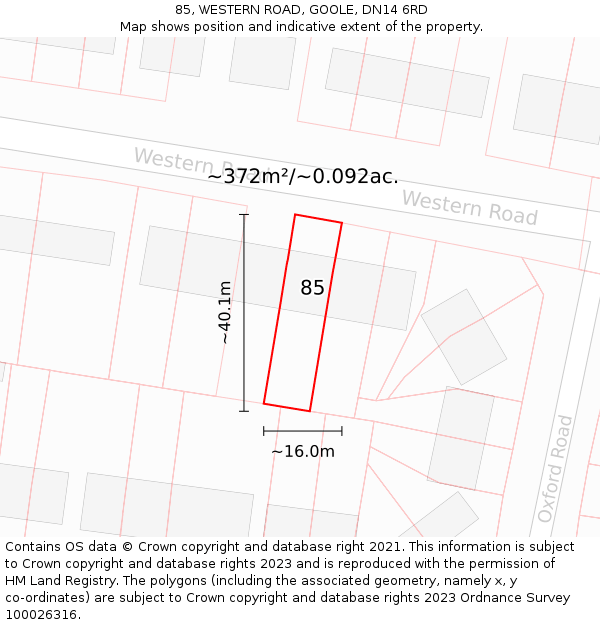 85, WESTERN ROAD, GOOLE, DN14 6RD: Plot and title map