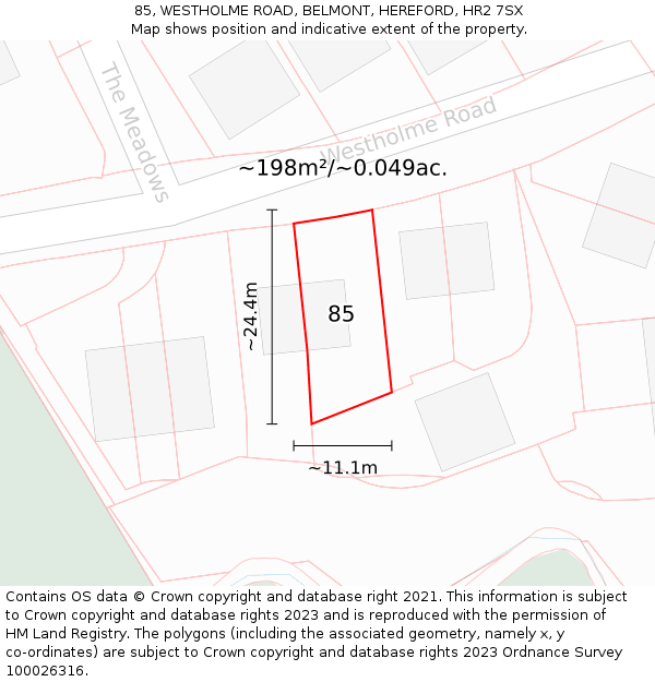 85, WESTHOLME ROAD, BELMONT, HEREFORD, HR2 7SX: Plot and title map