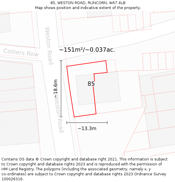 85, WESTON ROAD, RUNCORN, WA7 4LB: Plot and title map