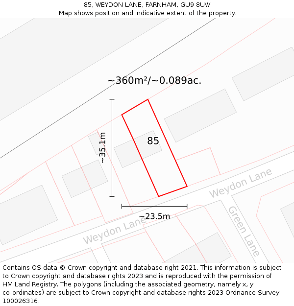 85, WEYDON LANE, FARNHAM, GU9 8UW: Plot and title map