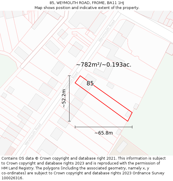 85, WEYMOUTH ROAD, FROME, BA11 1HJ: Plot and title map
