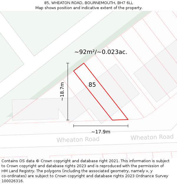 85, WHEATON ROAD, BOURNEMOUTH, BH7 6LL: Plot and title map