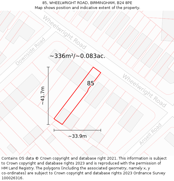85, WHEELWRIGHT ROAD, BIRMINGHAM, B24 8PE: Plot and title map