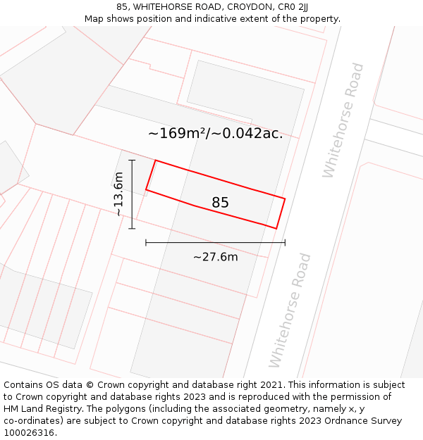 85, WHITEHORSE ROAD, CROYDON, CR0 2JJ: Plot and title map