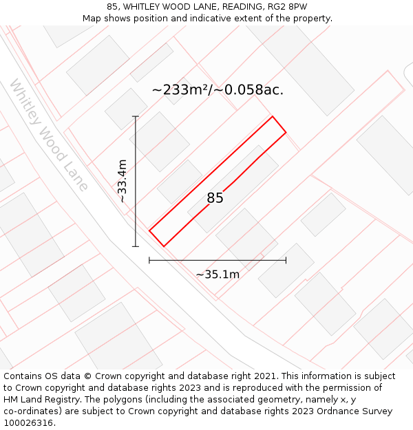85, WHITLEY WOOD LANE, READING, RG2 8PW: Plot and title map