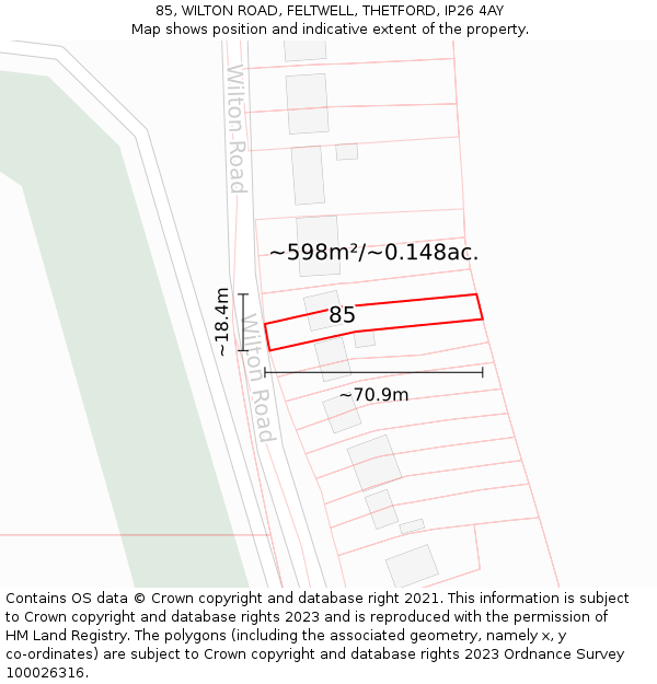 85, WILTON ROAD, FELTWELL, THETFORD, IP26 4AY: Plot and title map