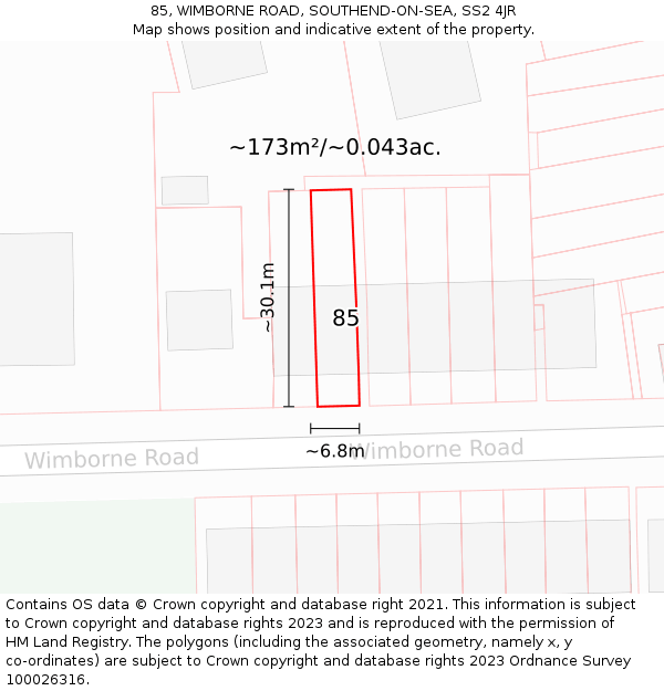 85, WIMBORNE ROAD, SOUTHEND-ON-SEA, SS2 4JR: Plot and title map
