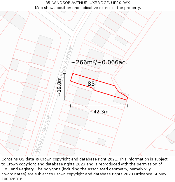85, WINDSOR AVENUE, UXBRIDGE, UB10 9AX: Plot and title map