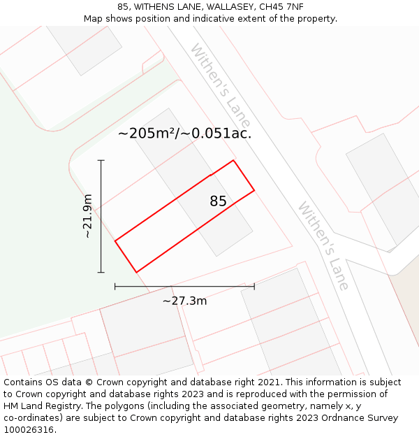 85, WITHENS LANE, WALLASEY, CH45 7NF: Plot and title map