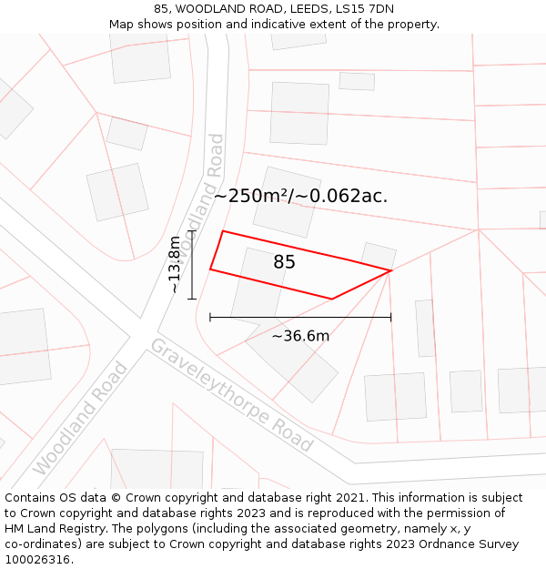 85, WOODLAND ROAD, LEEDS, LS15 7DN: Plot and title map