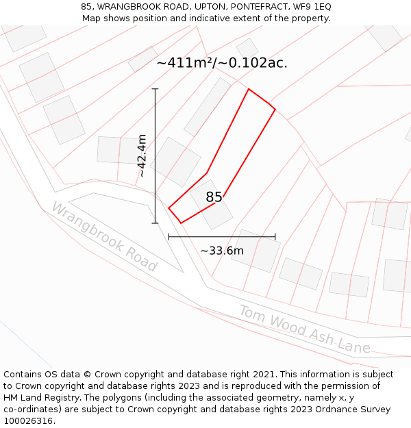 85, WRANGBROOK ROAD, UPTON, PONTEFRACT, WF9 1EQ: Plot and title map