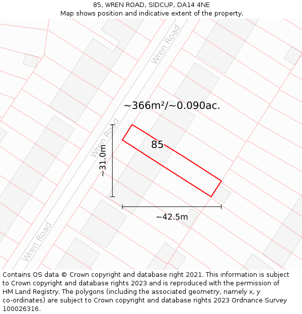 85, WREN ROAD, SIDCUP, DA14 4NE: Plot and title map