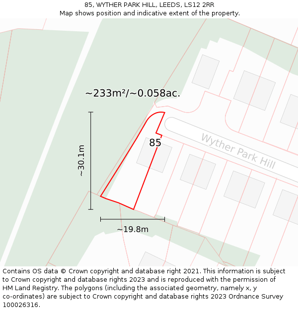 85, WYTHER PARK HILL, LEEDS, LS12 2RR: Plot and title map